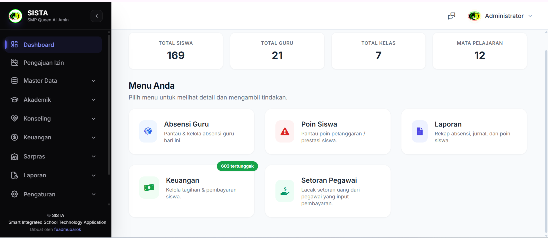 Dashboard SISTA SMP Queen Al-Amin